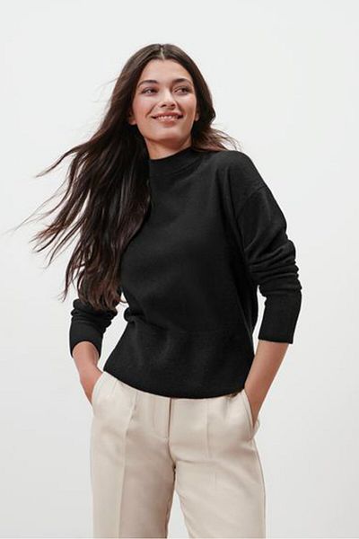 Tchibo Women High Neck Long Sleeve Textured Sweater, Black