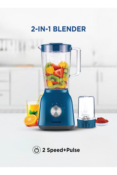 2-in-1 Large Capacity Countertop Blender Juicer Mixer Set 1.8 L 650 W Omsb2238 Blue/clear