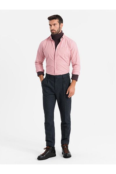 OMBRE Herren REGULAR FIT Baumwollhemd mit Tasche - rosa V3 OM-SHOS-0153 M