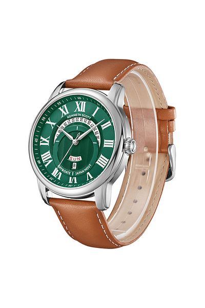 Kenneth Scott Kenneth Scott K24020-SLEH Men Analog Display Watch & Leather  Strap Brown