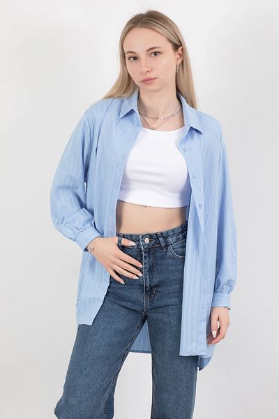 GİYSA Cămașă de damă cu mânecă lungă în dungi, albastru - 25564
