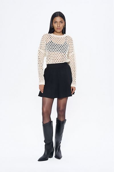 Quzu Pleated Mini Skirt with Shorts Black