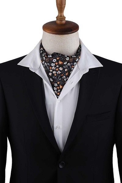 Kravatkolik Men's Black Floral Patterned Scarf - K611