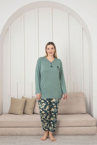 Asel Σετ πιτζάμες με σχέδιο Lycra Plus Size