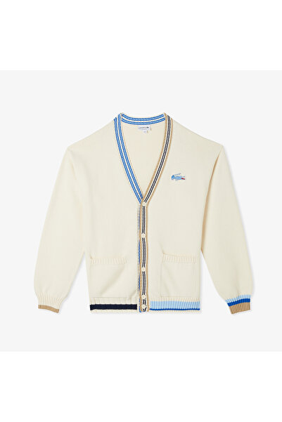 Lacoste Erkek Loose Fit V Yaka Renk Bloklu Krem Hırka