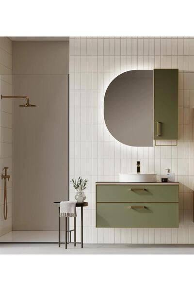 ORKA Salerno 100 Cm Sardunya Altın Banyo Dolabı Takımı