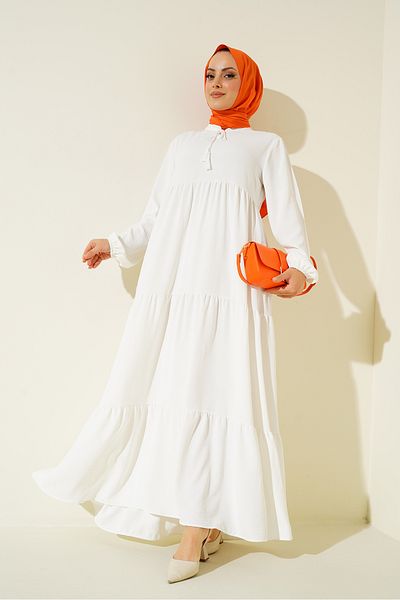 Bigdart 1627 Hijab-Kleid mit Kragen und Schnürung – B.Weiß