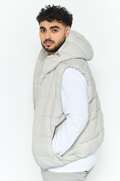French Connection Men Hooded Solid Puffer Vest, Light Grey
