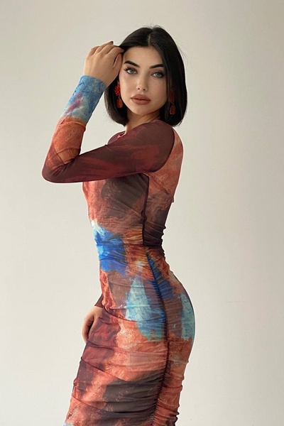 barış sülün lovebox Dámské lemované tylové šaty midi s digitálním tištěným vzorem 340