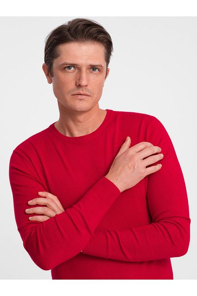 OMBRE Classic men's sweater with round neckline - red V5 OM-SWBS-0106 XL