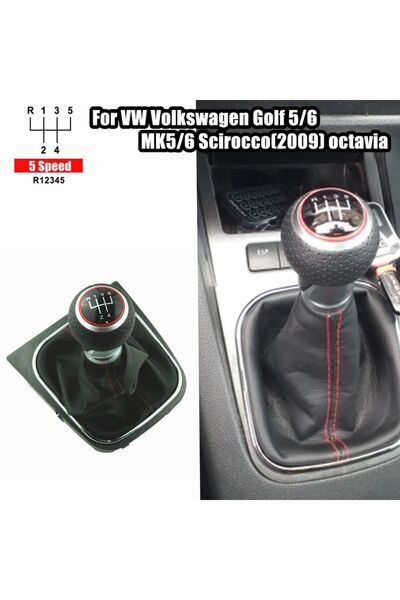 YıldızTuning Vw Skoda Octavia A5 Red Stitched 5-Forward Manual Sports Gear Shift Knob