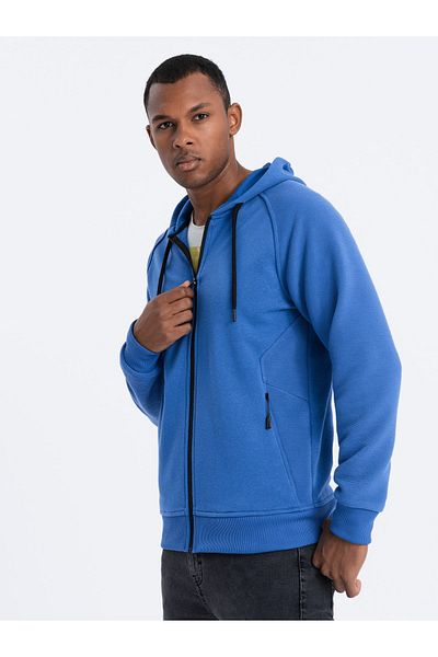 OMBRE Aufgeknöpftes Herren-Kapuzensweatshirt - blau V8 OM-SSZP-0124 XL