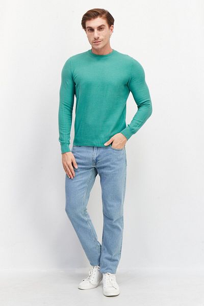 CELIO Men Crew Neck Long Knitted Sweaters, Green