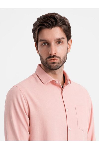 OMBRE Ανδρικό πουκάμισο REGULAR FIT με τσέπη - ροζ V5 OM-SHCS-0148 S