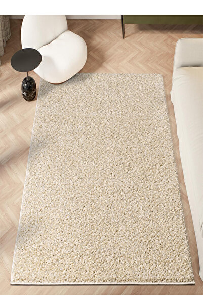EUROBANO Bej Shaggy Kaymaz Taban Yumuşak Yıkanabilir Yolluk Halı