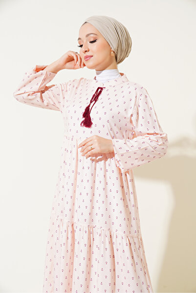 Bigdart 1627 Collar Lace-Up Hijab Dress - Light Powder