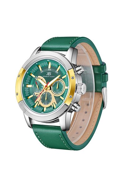 Kenneth Scott Kenneth Scott K24121-SLHHG Men Analog Display Watch & Leather  Strap Green