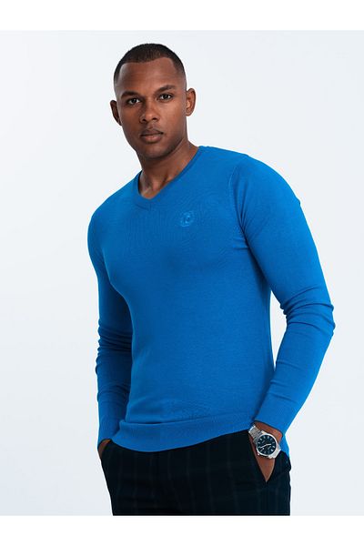 OMBRE Eleganter Herren Pullover mit V-Ausschnitt - blau V19 OM-SWBS-0107 XXL