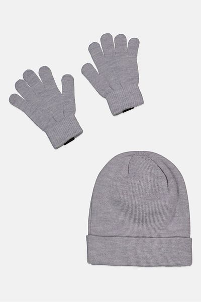 Champion Men 2 Pieces Brand Logo Beanie And Gloves Set, Grey