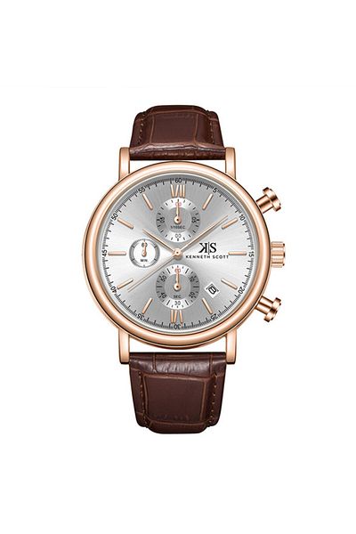 Kenneth Scott Kenneth Scott K23151-RLDW Men Chrono & Multi Function Display Watch & Genuine Leather