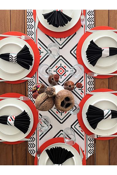 desen izmir New Season Service - Ikat Pattern, 6 Sticks, 6 Napkins and Runner Covers