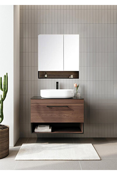 ORKA Knidos 90 Cm Navaro Ledli Ayna Banyo Dolabı Takımı