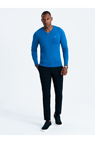 OMBRE Pulover elegant pentru bărbați cu decolteu în V - albastru V19 OM-SWBS-0107 L