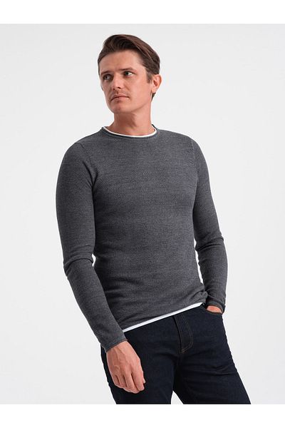 OMBRE Herren Baumwollpullover mit Rundhalsausschnitt - Graphit Melange V2 OM-SWSW-0103 XXL