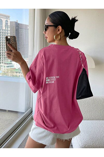 NOFLEN Γυναικείο Cherish Time Effect Printed Oversize Casual T-shirt Boyfriend