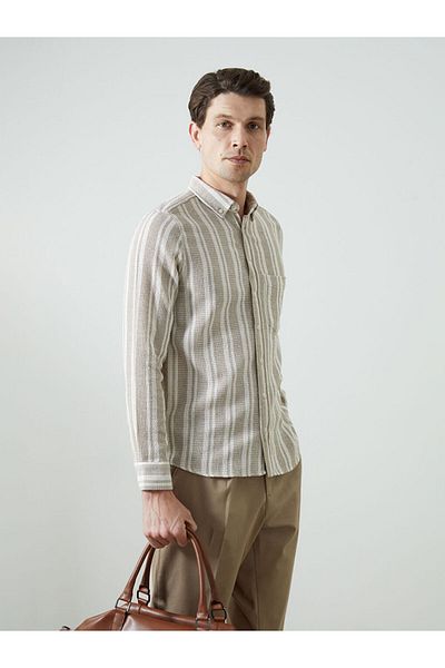 LC Waikiki Regular Fit Long Sleeve Striped Poplin Men's Shirt