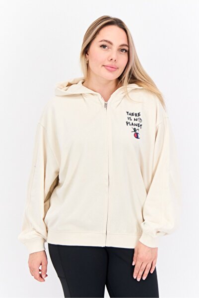 Champion سويت شيرت نسائي مخصص بأكمام طويلة للخارج، لون كريمي