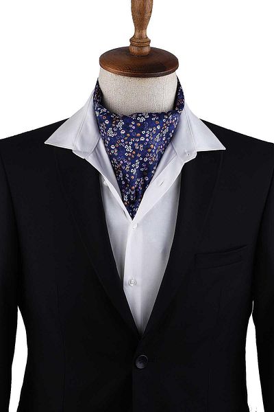 Kravatkolik Navy Blue Flower Pattern Men's Scarf K614