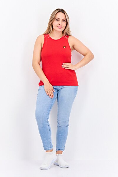 Lyle & Scott Women Round Neck Short Sleeves Brand Logo Tank Tops, Red