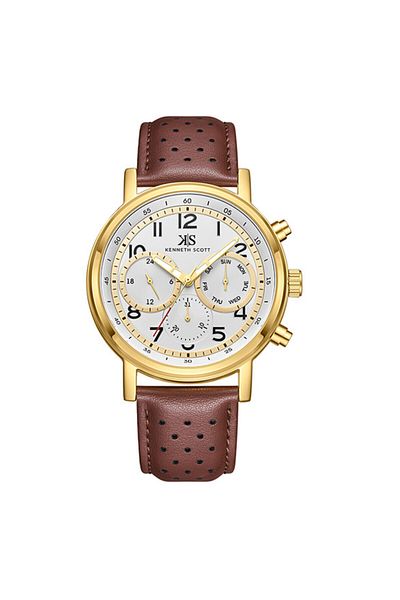 Kenneth Scott Kenneth Scott K24119-GLDW Men Analog Display Watch & Leather  Strap Brown