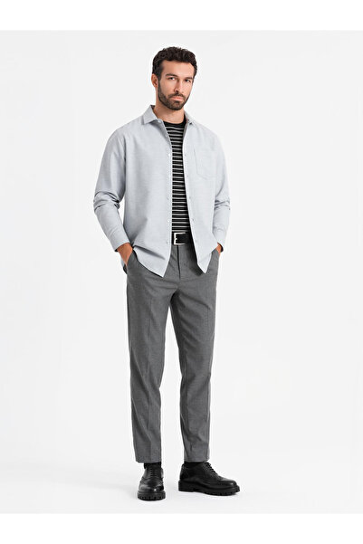 OMBRE Pánská košile s kapsou REGULAR FIT - světle šedá melanž V2 OM-SHCS-0148 M