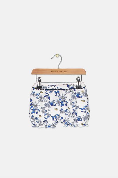 Petit Bateau Toddler Girls Floral Print Short, White And Blue