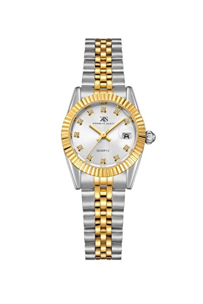 Kenneth Scott ساعة نسائية أنالوج بمينا بيضاء - K22536-TBTW