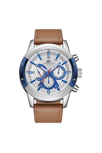 Kenneth Scott Kenneth Scott K24121-SLFWN Men Analog Display Watch & Leather  Strap Brown