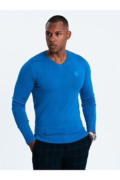 OMBRE Pulover elegant pentru bărbați cu decolteu în V - albastru V19 OM-SWBS-0107 L