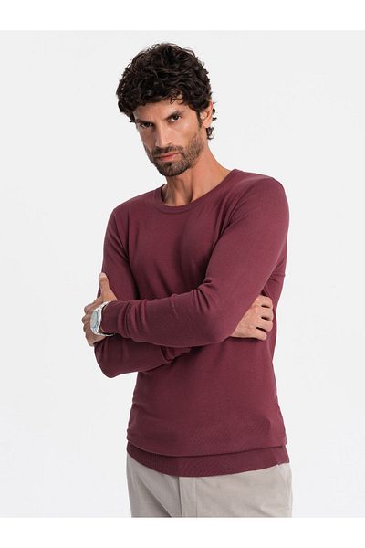 OMBRE Pulover clasic bărbătesc din viscoză BASIC cu decolteu rotund - maro V11 OM-SWBS-0106 S