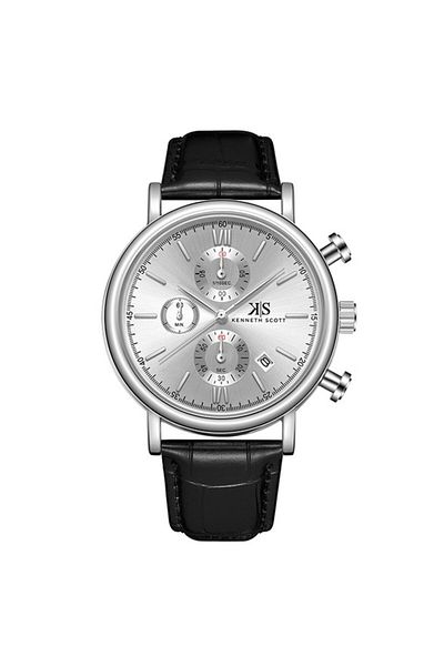 Kenneth Scott Kenneth Scott K23151-SLBS Men Chrono & Multi Function Display Watch & Genuine Leather  Strap Black