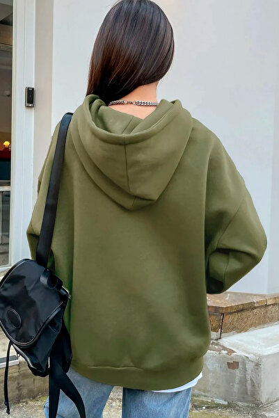 Benisengiydir Dámská zelená oversize mikina s kapucí s lepším potiskem