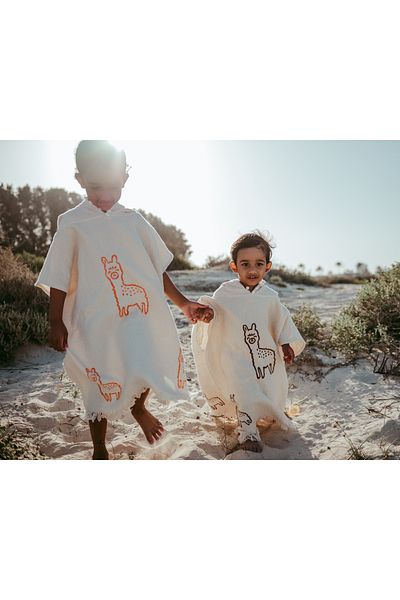 Pamukme KIDS COTTON BEACH PONCHOS- ILAMAS ORANGE 6-8 YEARS
