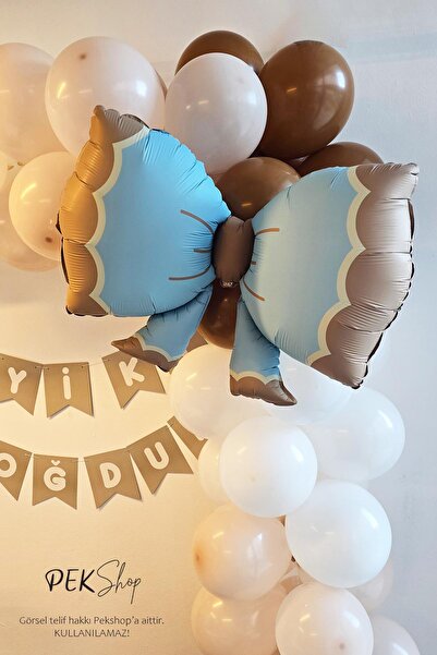 PEKSHOP Büyük Retro Fiyonk Folyo Balon MAVİ Retro Renkler Fiyonk Şekilli Foly...