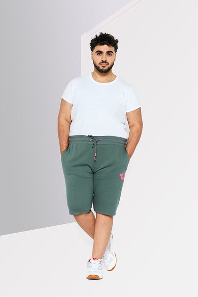 True Religion Men Drawstring Brand Logo Jogger Shorts, Olive