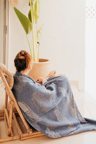 Pamukme COTTON THROW BLANKET- NAUTICAL SERENITY BLUE