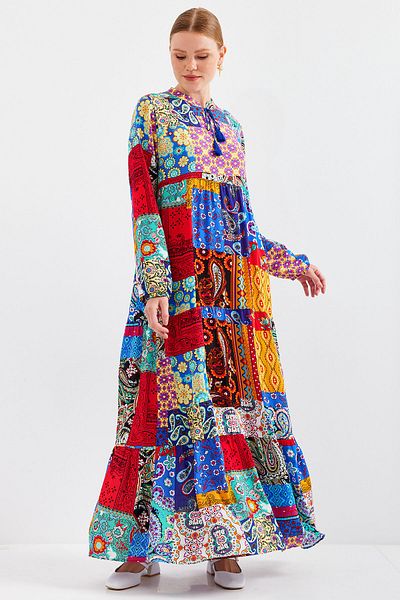 Bigdart 1627 Rochie Hijab cu dantelă cu guler - Multicolor
