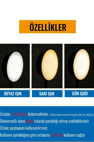 Genel Markalar Kablosuz Şarjlı Dokunmatik 16 LED Masa Lambası Ders Çalışma Okuma Işığı Dimmer Ayarlı