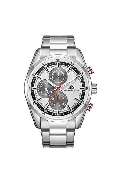 Kenneth Scott Kenneth Scott K24117-SBSW Men Analog Display Watch & Stainless Steel Strap Silver