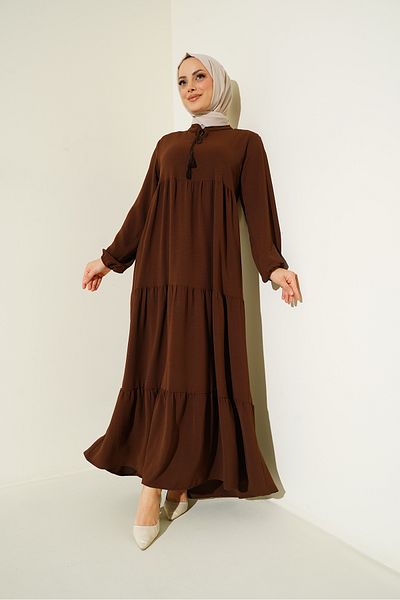 Bigdart Modell 1627 Hijab-Kleid mit Schnürung und Kragen – E. Coffee